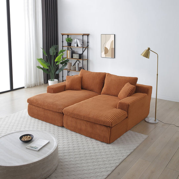 English Elm 87" Oversized Sectional Double Lounge Chaise Cloud Plush Sofa Bed No Assembly Modular Corduroy Comfortable Relaxing Sleeper for Indoor Spaces Orange W1117S00257