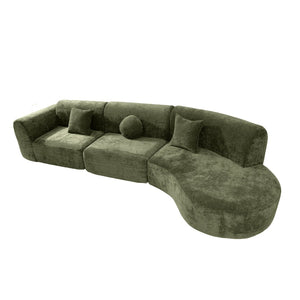 English Elm 140" Curved Sectional Sofa Plush Lamb Wool Upholstery 3 Piece Modular Living Room Set N767P384981F