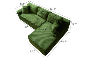 English Elm 94.5" Jumbo Corduroy L-shaped Cloud Sectional Deep Seat Lounge Sofa for Living Room W5515P479911