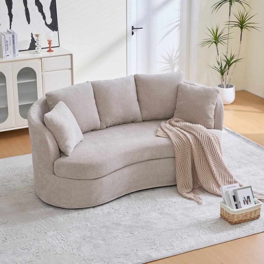 English Elm 73.82" Wide Curved Chenille Loveseat with Deep Lounge Seat and Sculptural Modern Frame Taupe W3189S00034