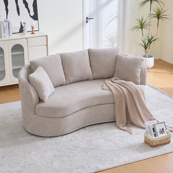 English Elm 73.82" Wide Curved Chenille Loveseat with Deep Lounge Seat and Sculptural Modern Frame Taupe W3189S00034