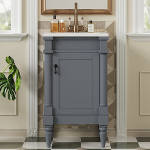 English Elm 18-Inch Modern Bathroom Vanity with Sink Compact Retro Design Durable MDF & Solid Wood Legs Storage-Friendly Gray N710P257401E