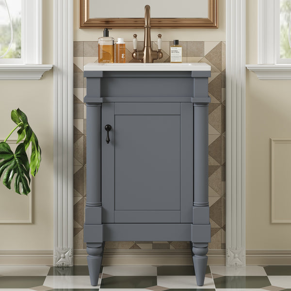 English Elm 18-Inch Modern Bathroom Vanity with Sink Compact Retro Design Durable MDF & Solid Wood Legs Storage-Friendly Gray N710P257401E