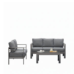English Elm 3-piece Outdoor Aluminum Conversation Set with Deep Cushions and Wpc Coffee Table Dark Grey B082S00091