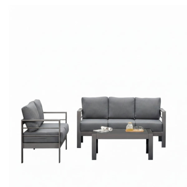 English Elm 3-piece Outdoor Aluminum Conversation Set with Deep Cushions and Wpc Coffee Table Dark Grey B082S00091