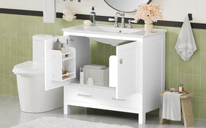 English Elm 36" White Bathroom Vanity with Ceramic Sink, Soft-Close Doors, Divided Drawer & Double Shelves for Organized Modern Bathrooms N729P276609K