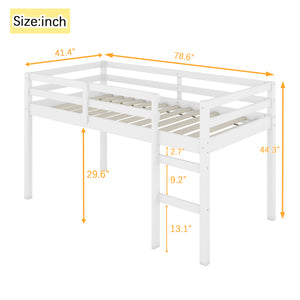 English Elm Solid Twin Loft Bed with Ladder and Reinforced Slats for Storage-Friendly, Space-Saving Bedrooms White W504P190951