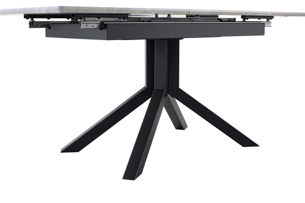 English Elm Modern Extendable Rectangular Dining Table with Scratch‑Resistant MDF Top and Matte Geometric Legs, Space‑Saving Centerpiece for Home or Office W3493S00008