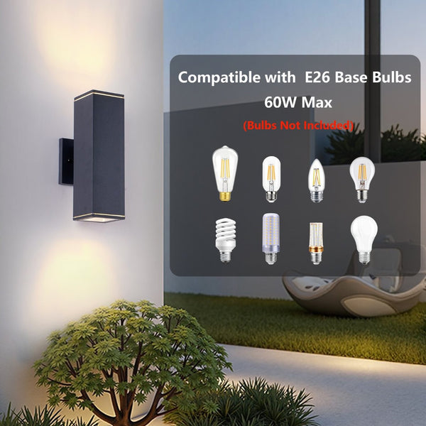 English Elm 12in Matte Black Aluminum Outdoor Wall Sconces up Down Lighting for Porch Patio Set of 4 W2312P416010