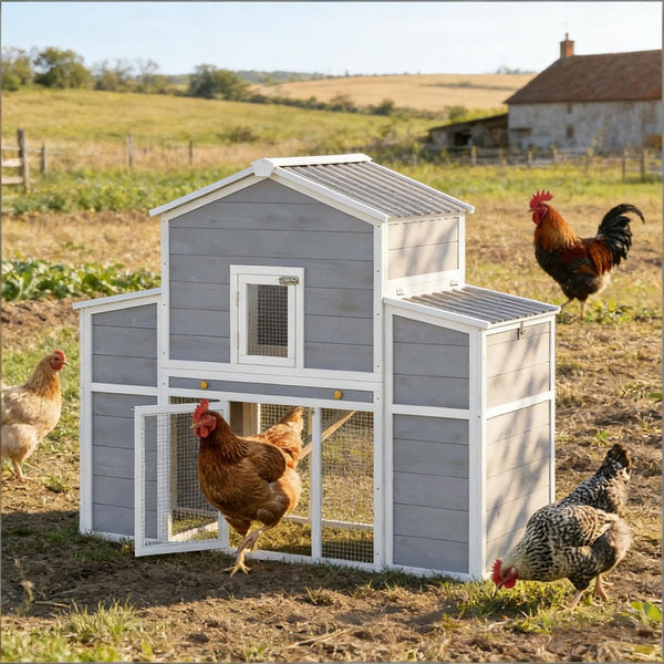 English Elm Wooden Pine Backyard Chicken Coop with Enclosed Run Nesting Boxes and Galvanized Tray T3971P481641