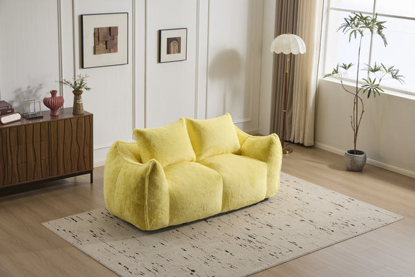 English Elm Giant Ultra Soft Fluffy Loveseat Bean Bag Sofa for Adults, Oversized Shredded Foam Couch with Pillows Yellow W3723P353896
