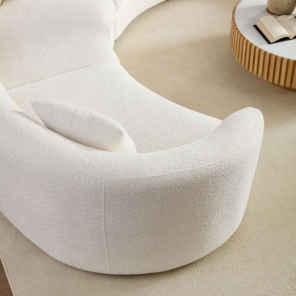 English Elm Classic Curved Tight Back Sofa Bouclé Beige Modular Sectional Couch with 4 Plush Foam Pillows, 95" W3208S00009