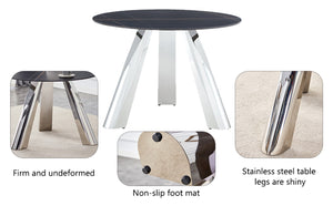 English Elm Table 5-Piece Dining Set: Contemporary Round Sintered Stone Top With 4 Stylish Black Chairs & Legs W2920S00017-GIGA