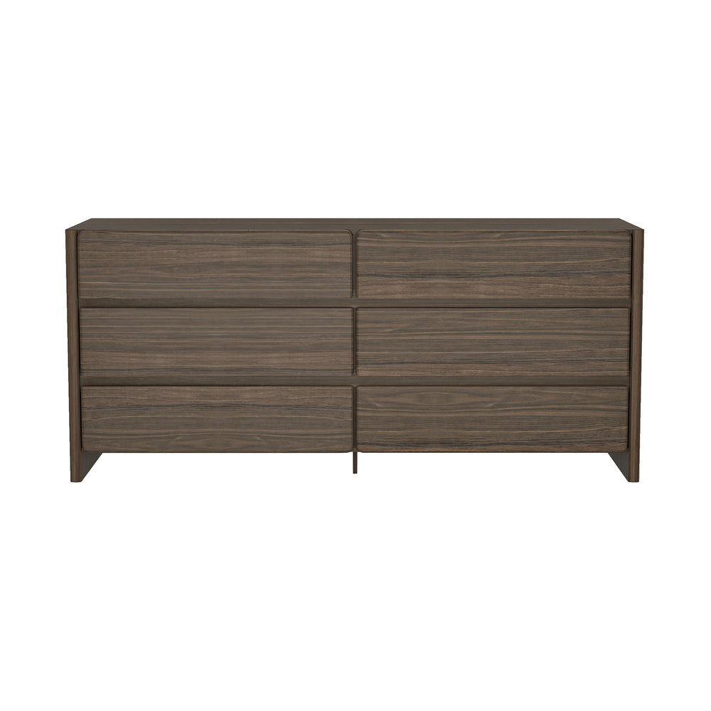 English Elm Linda 72" Walnut Brown 6-Drawer Dresser — Minimalist Low-Profile Design, Rich Wood Grain Storage (72") B365S00065