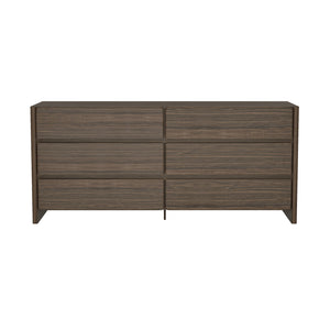 English Elm Linda 72" Walnut Brown 6-Drawer Dresser — Minimalist Low-Profile Design, Rich Wood Grain Storage (72") B365S00065