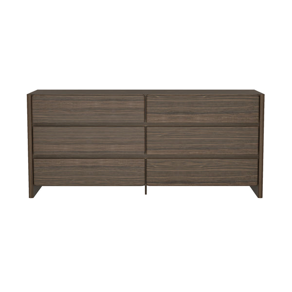 English Elm Linda 72" Walnut Brown 6-Drawer Dresser — Minimalist Low-Profile Design, Rich Wood Grain Storage (72") B365S00065
