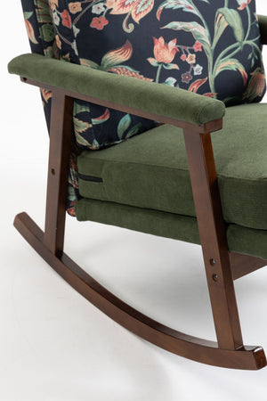 English Elm Mid Century Modern Rocking Chair Solid Wood Frame Upholstered Seat with Lumbar Cushion Antique Green W2530P419005