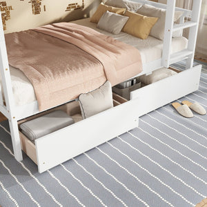 English Elm Twin Over Twin Rubberwood Bunk Bed With 2 Drawers – Convertible, Safe, Stylish & Space-Saving Design W504S00199-GIGA