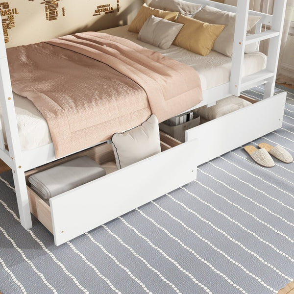 English Elm Twin Over Twin Rubberwood Bunk Bed With 2 Drawers – Convertible, Safe, Stylish & Space-Saving Design W504S00199-GIGA