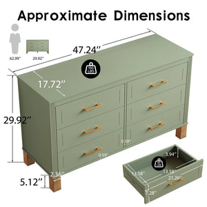 English Elm 6-drawer Double Dresser Solid Wood Legs Mid-century Modern Bedroom Storage Cabinet W1445S00010
