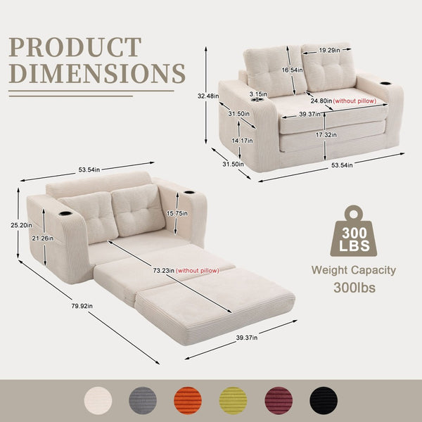 English Elm Convertible Floor Sofa Bed with Memory Foam and Ribbed Corduroy for Small Spaces Beige W395P438025