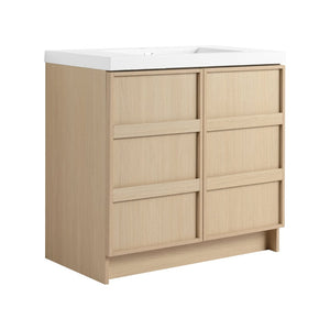 English Elm 36" Freestanding Bathroom Vanity Plywood Base Resin Sink Soft Close Storage W999S00509