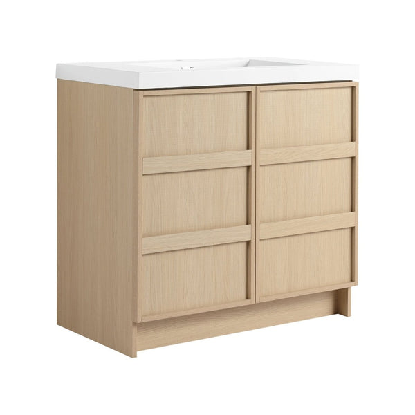 English Elm 36" Freestanding Bathroom Vanity Plywood Base Resin Sink Soft Close Storage W999S00509