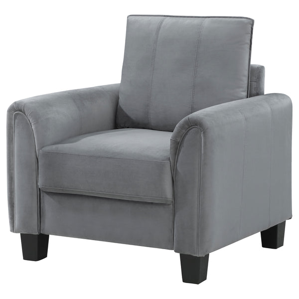 English Elm Dixon Velvety Grey Rolled Arm Accent Chair with Tapered Block Feet, Stitch Detail, Durable Comfort B062P299906