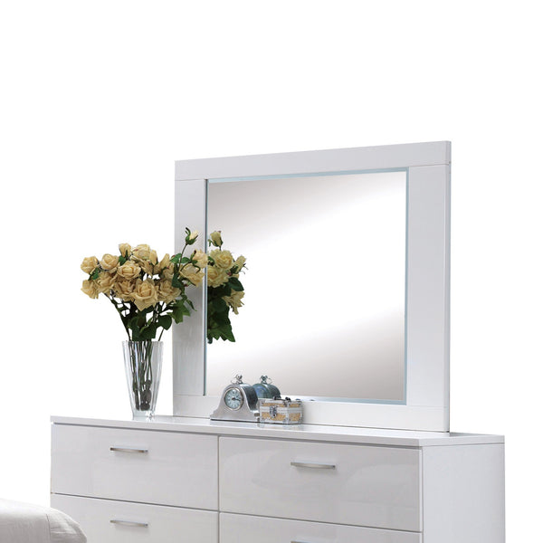English Elm Lorimar High-Gloss White Finish Mirror with Beveled Edge 35"x31" — Modern Rectangular Wall Mirror B2726P257378