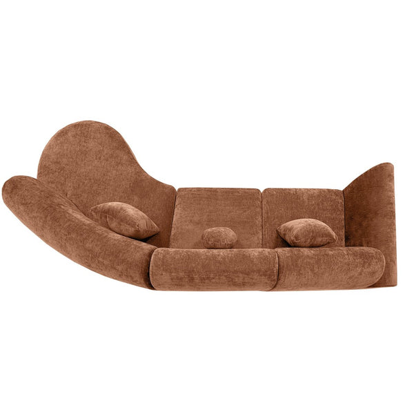 English Elm 140" Curved Sectional Sofa Plush Lamb Wool Upholstery 3 Piece Modular Living Room Set Orange N767P384981G