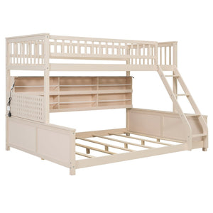 English Elm Twin Xl Over Queen Bunk Bed with Led Lighting Shelving and Pegboard Pinewood Frame Beige LT000280AAA