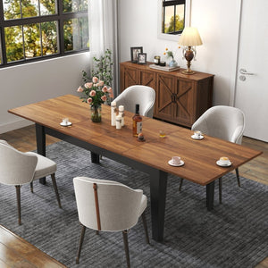 English Elm Dining Table Extendable Woodgrain Melamine Top Seats up to Ten Open Plan Kitchen Walnut+Black W331S00206