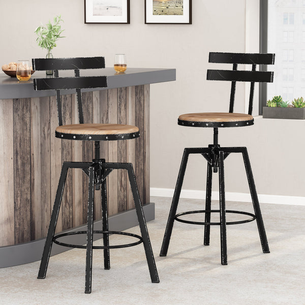 English Elm Christopher Knight Home® - SWIVEL Industrial Barstool Black Metal Frame with Natural Wood Seat, Adjustable Swivel Comfort 67371.00
