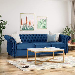 Christopher Knight Home® - Noble House - - Classic 3-Seater Velvet Sofa In Navy Blue, Offering Timeless Elegance And Luxurious Comfort For Your Living Space, Featuring Plush Upholstery For Ultimate Relaxation And Stylish Entertaining