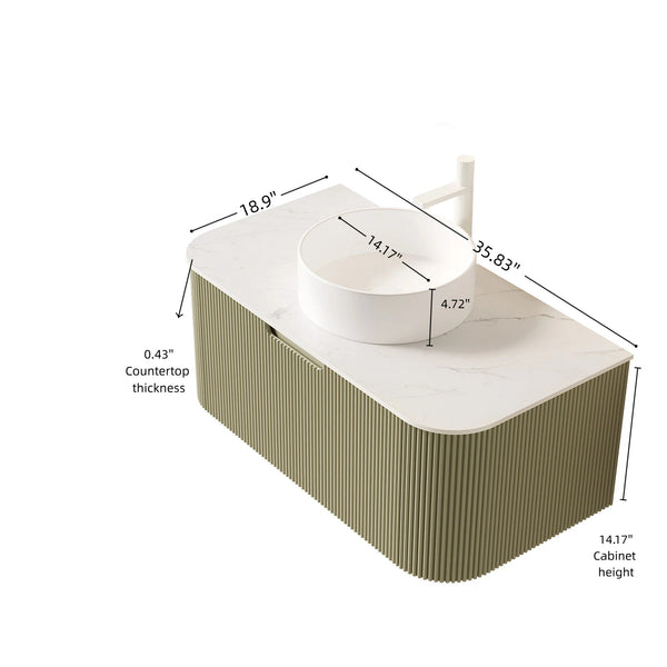 English Elm Dina Floating Bathroom Vanity Sintered Stone Top Glass Basin Striped Plywood Cabinet W2615S00561