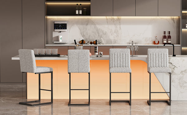 English Elm Faux Leather Counter Stools Set of Two Ergonomic Curved Back Metal Frame Kitchen Seating Light Gray W5096P400655