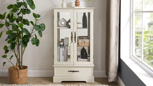 English Elm Lighted Glass Curio Cabinet - Elegant 2-Door Display With Adjustable Shelves & Integrated Lighting, White Finish W1758P300115