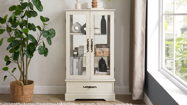 English Elm Lighted Glass Curio Cabinet - Elegant 2-Door Display With Adjustable Shelves & Integrated Lighting, White Finish W1758P300115
