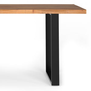 English Elm Fieldcrest Solid Acacia Dining Table with Live Edge Top and Black U-Shaped Iron Legs, 72" Natural B136P203502