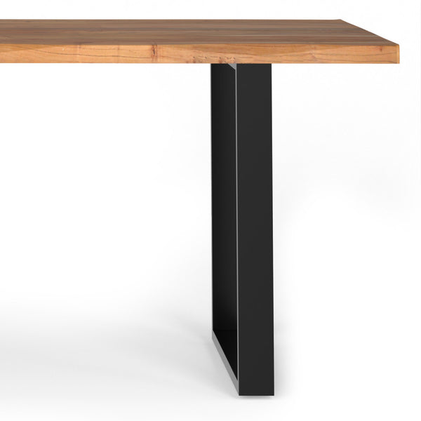 English Elm Fieldcrest Solid Acacia Dining Table with Live Edge Top and Black U-Shaped Iron Legs, 72" Natural B136P203502