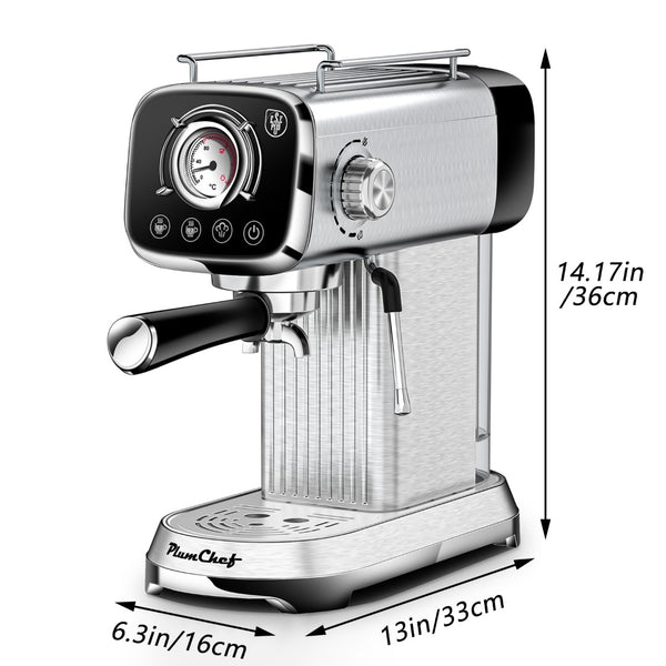 English Elm 20 Bar Espresso Machine Stainless Steel Compact Vintage Style with Steam Wand W1002P292362