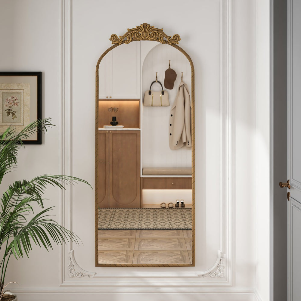 English Elm 58"X24" Arched Full Body Mirror - Vintage Ornate Bronze Frame, Wall-Mounted Decor For Home Elegance W757P286277