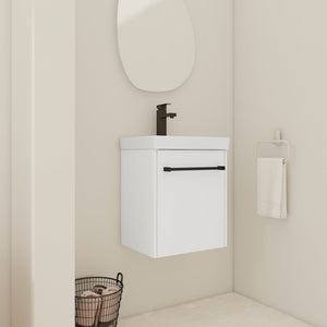 English Elm 18'' Floating Wall-Mounted Bathroom Vanity with Ceramic Sink, Soft-Close Door & Space-Saving Design Glossy White W999P236348