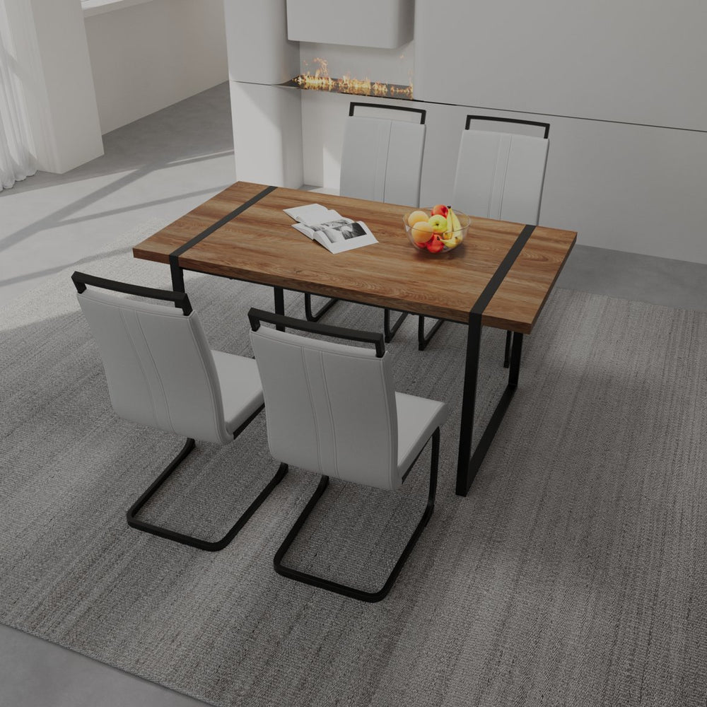 English Elm 59" Rustic Industrial 5-Piece Dining Set With Mdf Table & Pu Armless Chairs For Modern Homes W2189S00188