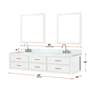 English Elm White Double Bath Vanity Set With Carrara Marble Top, Faucets & Matching Mirrors For Elegant Spaces B2731S01843-GIGA