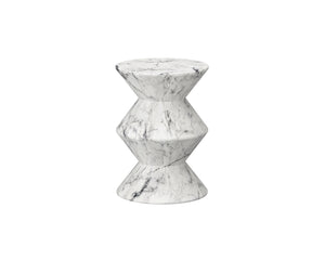Sunpan Union End Table - Unique Cylindrical Concrete Design for Stylish Indoor and Outdoor Spaces Marble Look / White