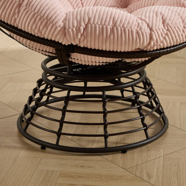 English Elm Comfortable Swivel Papasan Chair Pe Rattan Bowl Seat with Plush Corduroy Cushion W640P443558