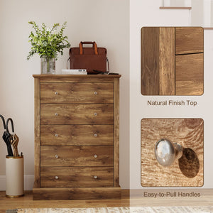 English Elm Dresser Farmhouse Five Drawer Chest Warm Brown Rustic Storage for Bedroom or Entryway T3971P431327