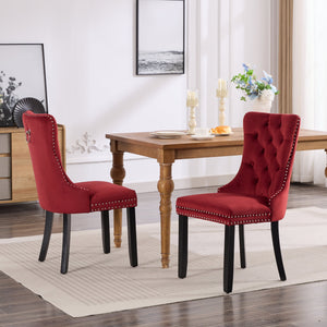 English Elm Classic Velvet Tufted Dining Chairs Set of 2 Burgundy – Solid Wood Frame, High-Rebound Sponge, Nailhead Trim, 300lb W114391510