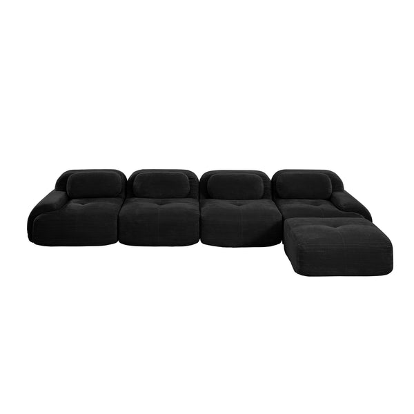 English Elm 4-seat Modular Corduroy Sectional Sofa with Curved Armrests for Living Rooms Black W714S01280